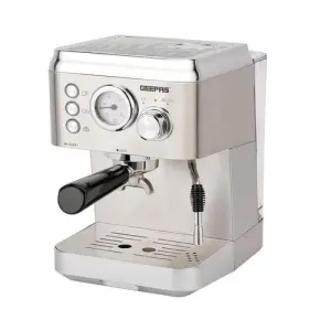 Geepas Espresso and Cappuccino Coffee Machine-Die-Cast Aluminum Boiler and 1.8 L Detachable Water Tank Makes Cappuccino, Lattes, Espresso-Silver (1 YR WRNTY)