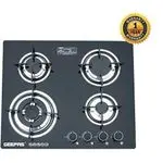 Geepas 4-Burner Gas Cooker-Tempered Glass Worktop, Automatic Ignition, 4 heating Zones-- Black