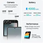 Samsung Galaxy Z Flip 6 5G, Active, 6.7-Inch Dynamic AMOLED 120Hz Foldable Display, 50MP Dual Camera System, 4000mAh Battery, Fast Charging, Wireless Charging